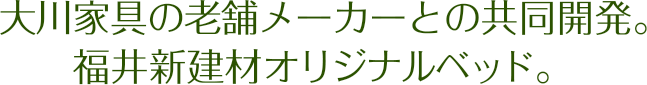 大川家具の老舗メーカーとの共同開発。福井新建材オリジナルベッド。